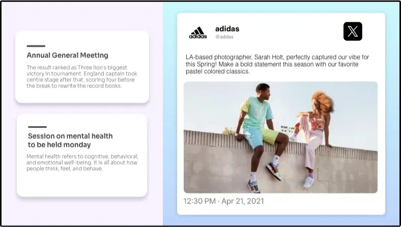 Step 3: Digital signage software interface showing composition window with Twitter Plus app feed Step 3: Digital signage software interface showing composition window with Twitter Plus app feed