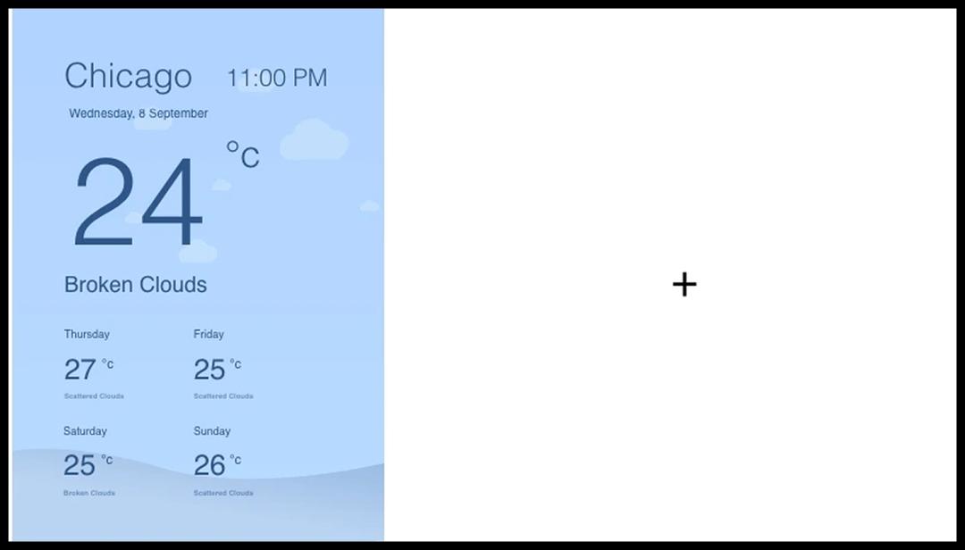 Step 2: Digital signage software interface showing composition window with Weather App feed being displayed Step 2: Digital signage software interface showing composition window with Weather App feed being displayed