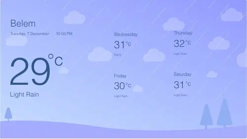 Weather app layout preview showing weather information in style 1 Weather app layout preview showing weather information in style 1