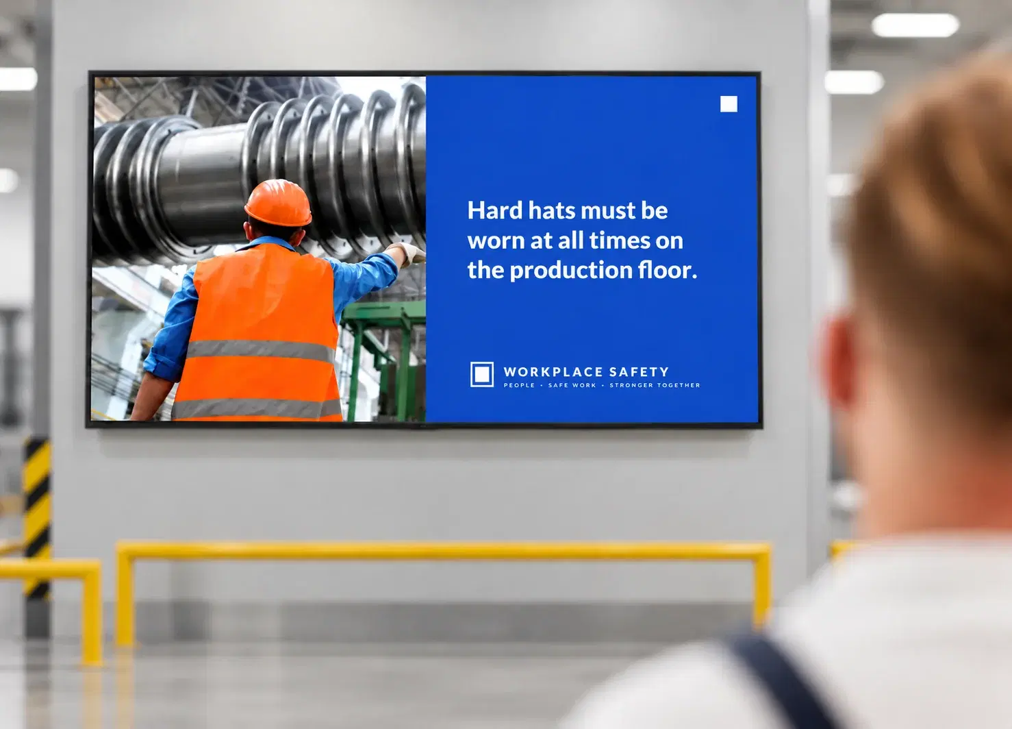 Workplace screen showing an all-hands employee announcement