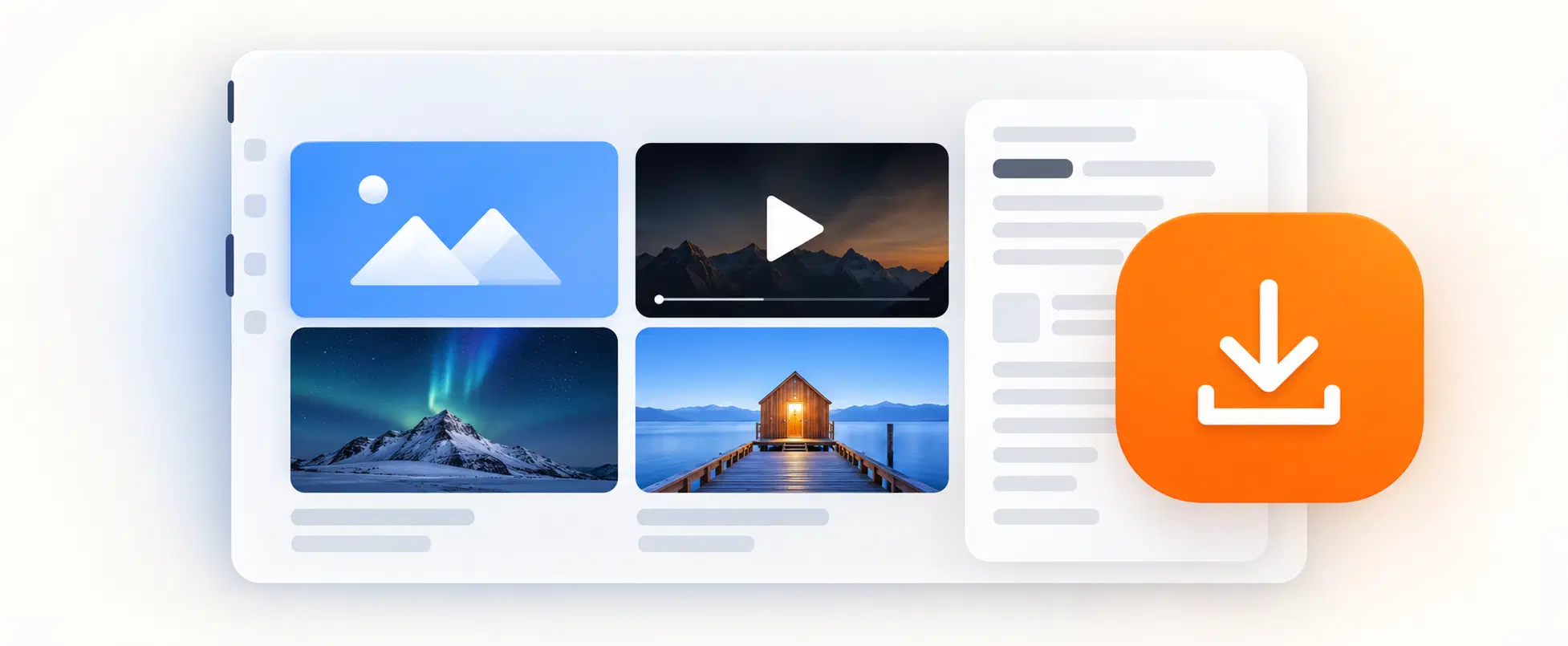 Media library of images and videos with a download button