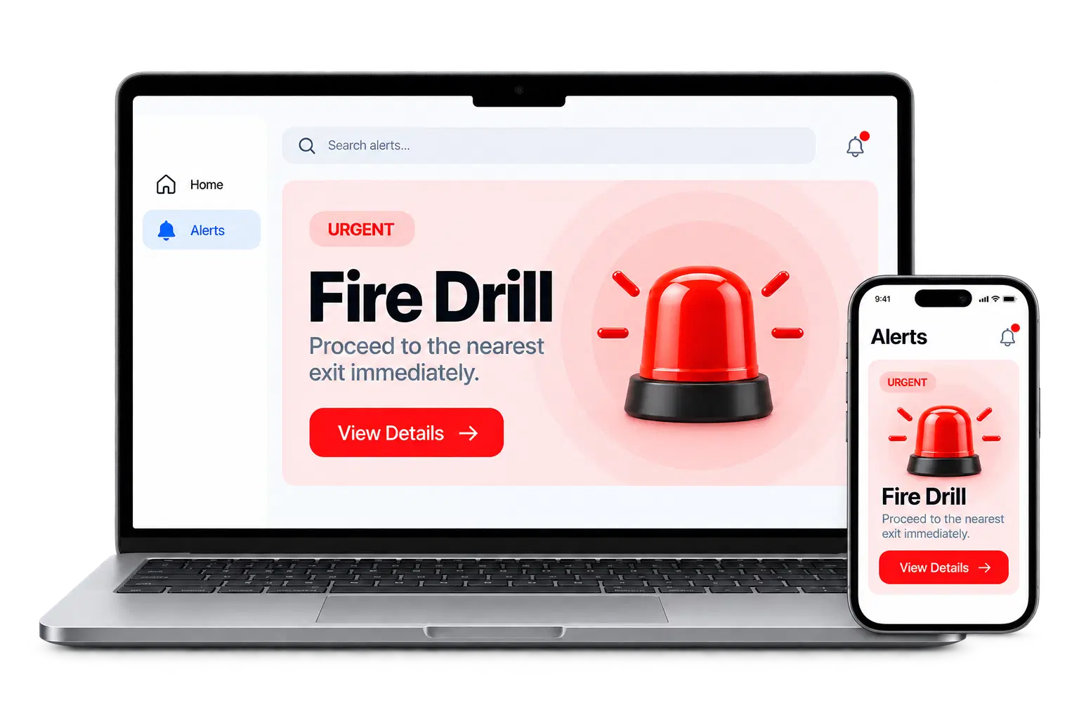 Device-based employee notifications on a laptop and smartphone