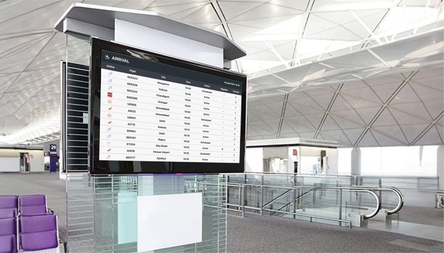 Airport digital display showing flight information Airport digital display showing flight information