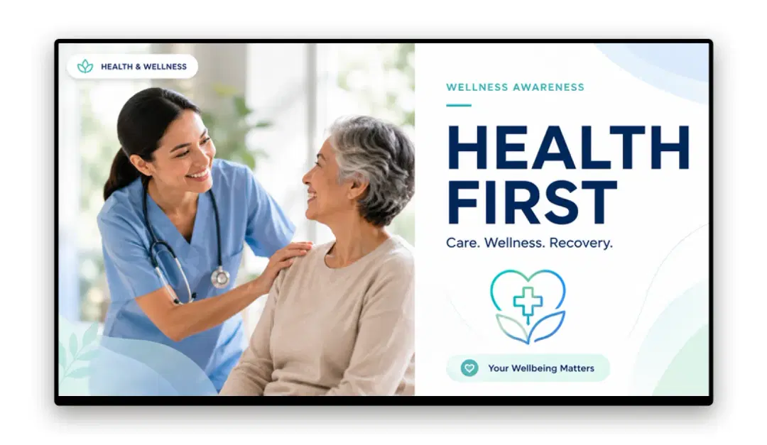 Healthcare digital signage in a hospital waiting area