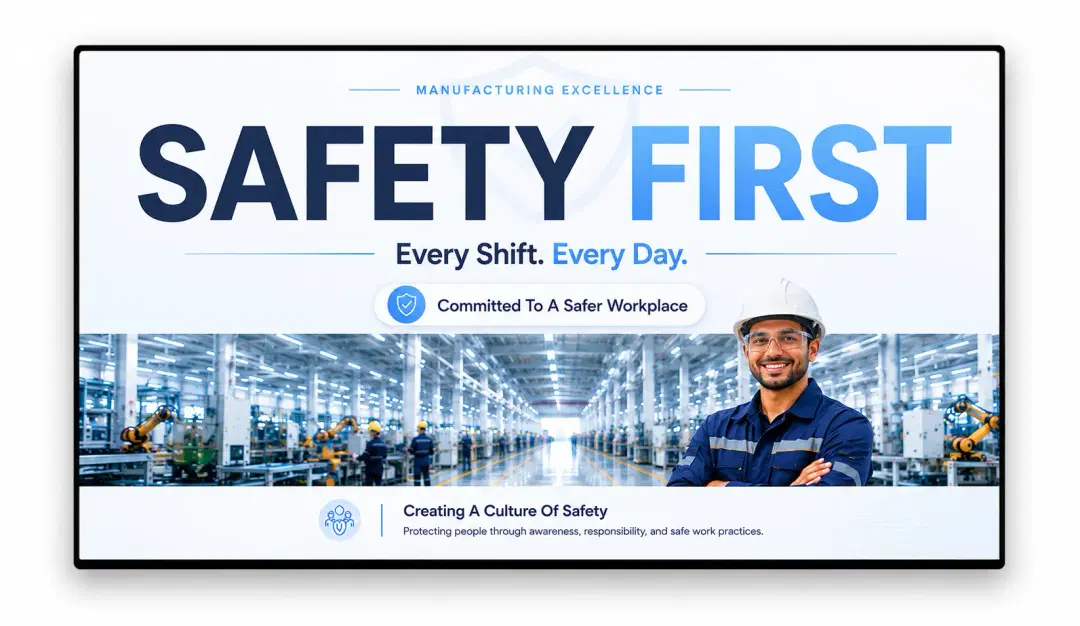 Manufacturing floor digital signage with production KPIs