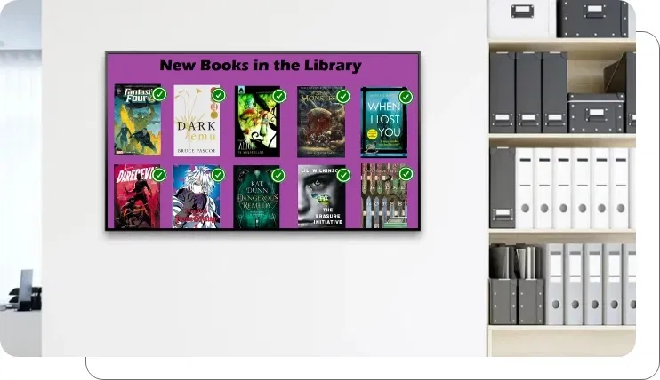 Company traction on an office digital signage screen Company traction on an office digital signage screen