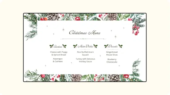 Digital menu display in cafeteria Digital menu display in cafeteria