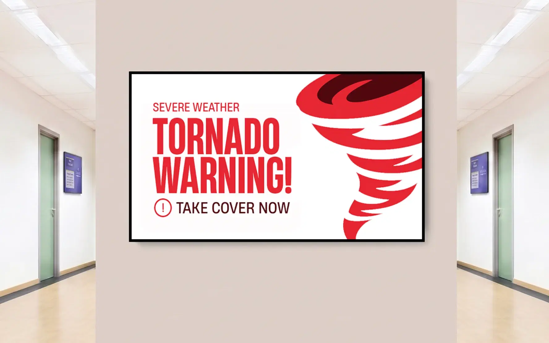 Emergency alerts School digital signage displaying emergency alert broadcast across all campus screens