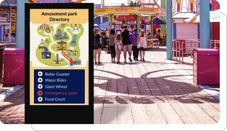 Digital screen showing safety evacuation instructions and emergency procedures Digital screen showing safety evacuation instructions and emergency procedures