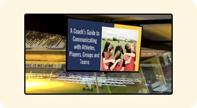 Digital signage screen showing operational streamlining and internal communication at stadium Digital signage screen showing operational streamlining and internal communication at stadium