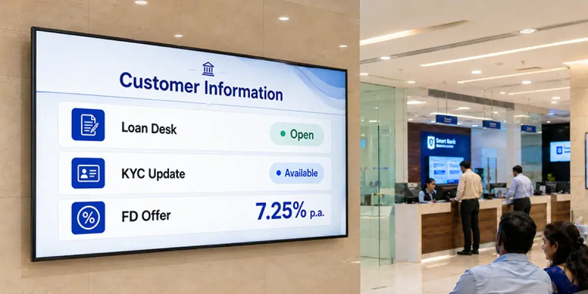 DCC Bank branch digital signage case study featuring Pickcel deployment DCC Bank branch digital signage case study featuring Pickcel deployment
