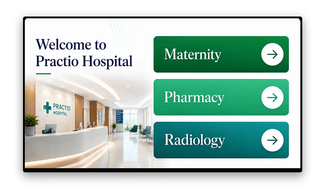 Hospital digital signage displaying wayfinding and navigation for patients Hospital digital signage displaying wayfinding and navigation for patients