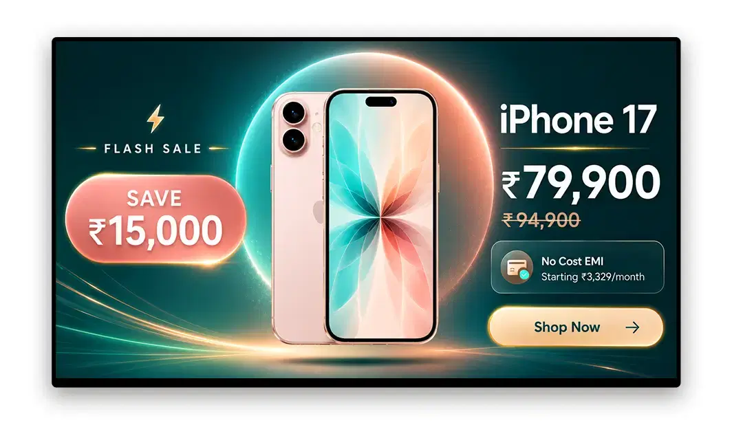 Electronics retail pricing boards displaying real-time promotional pricing via Pickcel