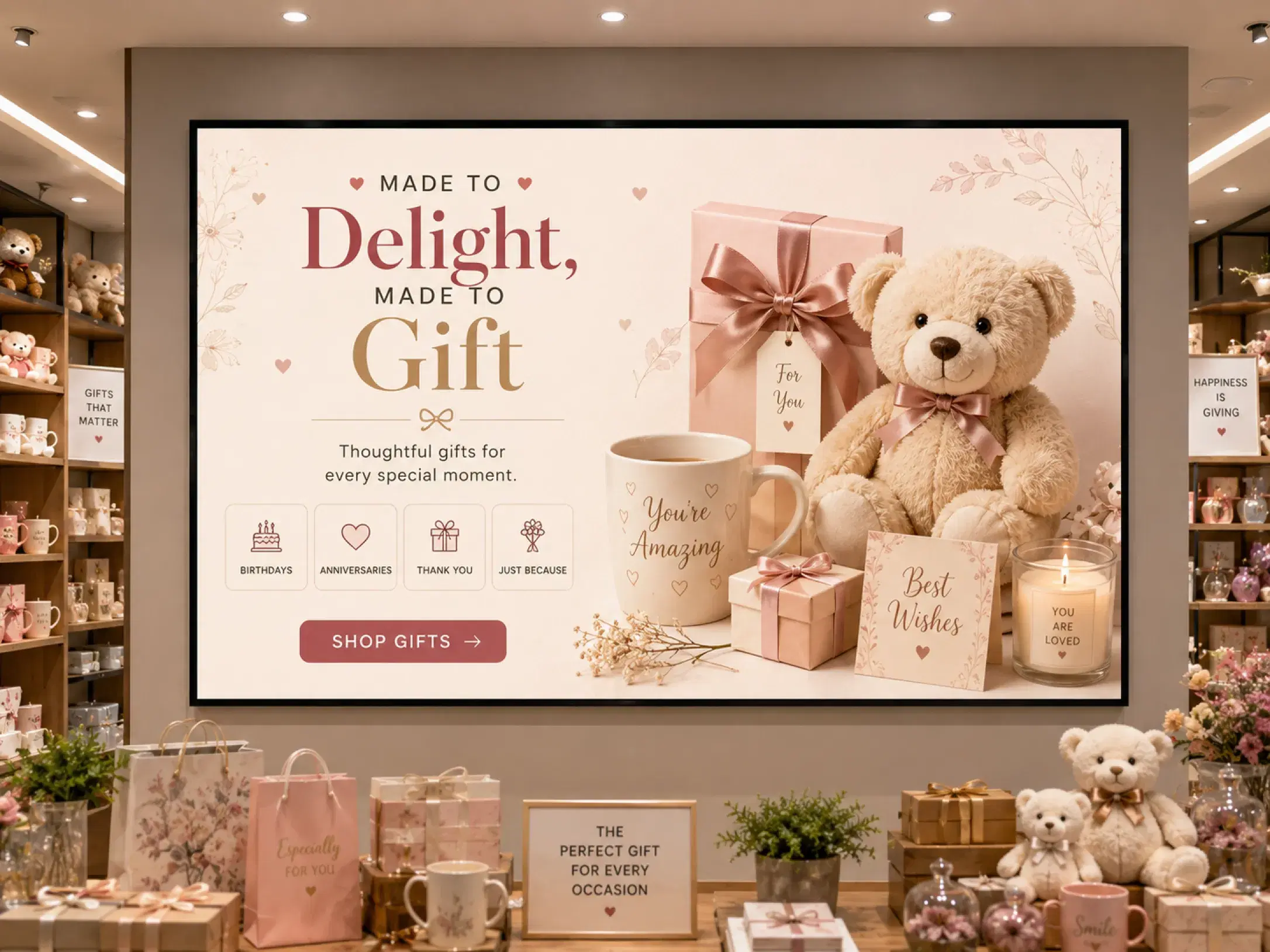 Gift store digital signage with seasonal promotions Gift store digital signage with seasonal promotions