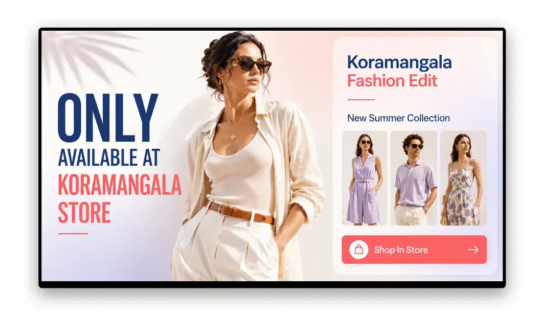 Store manager adding local content to fashion retail digital signage within brand boundaries