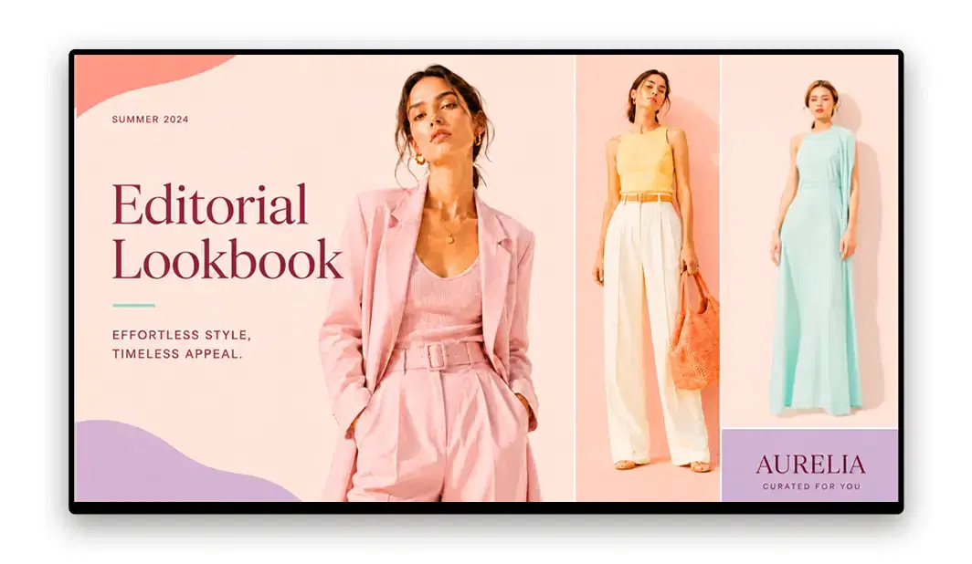 Visual merchandising team scheduling lookbook content across fashion store screens