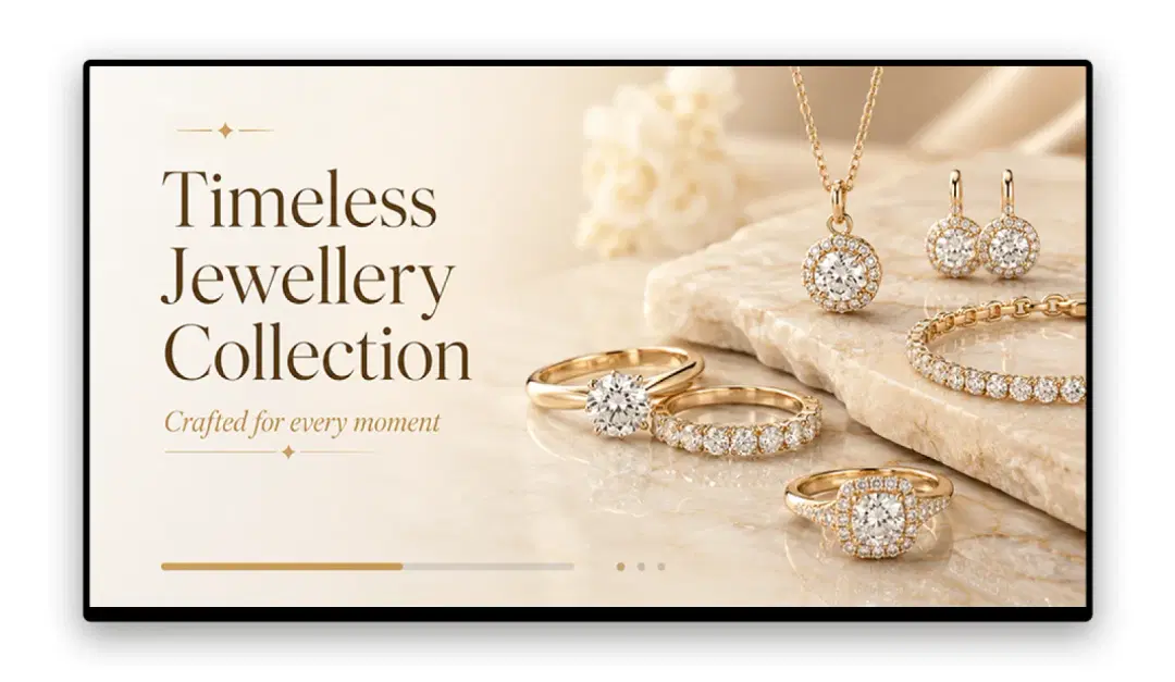 Jewellery store digital screen displaying high-resolution product showcase content managed by Pickcel