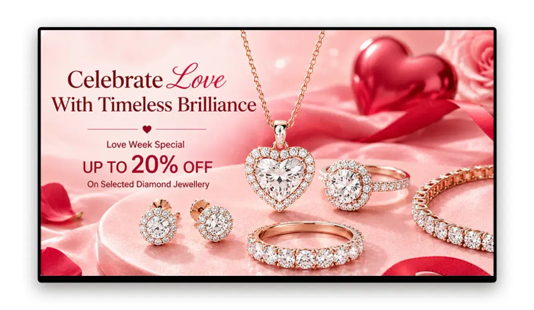 Marketing manager scheduling seasonal jewellery campaign content across store locations in Pickcel