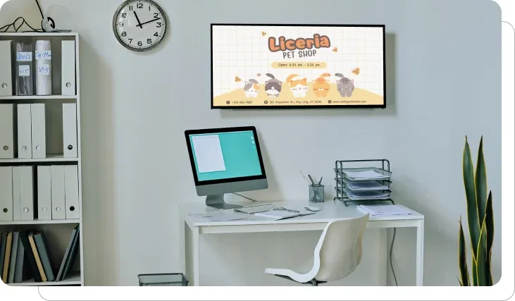 Digital signage promoting pet store offers and events Digital signage promoting pet store offers and events