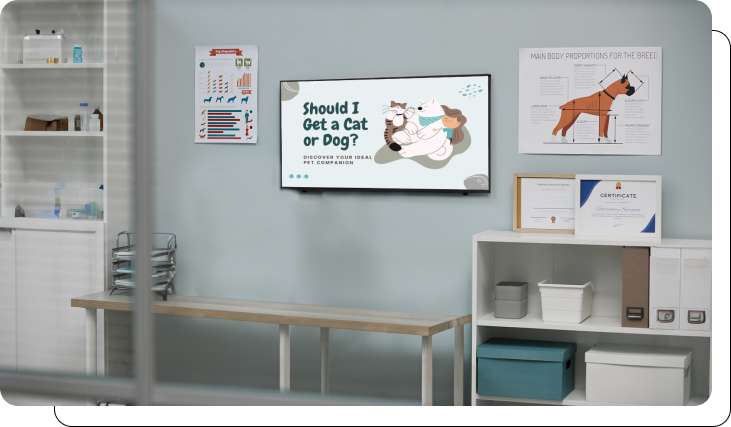 Pet owners engaging with digital signage content Pet owners engaging with digital signage content