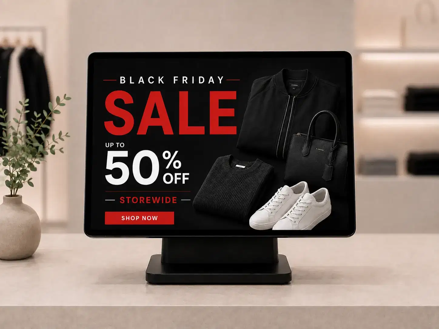 Retail digital signage scheduled for a special occasion promotion Retail digital signage scheduled for a special occasion promotion