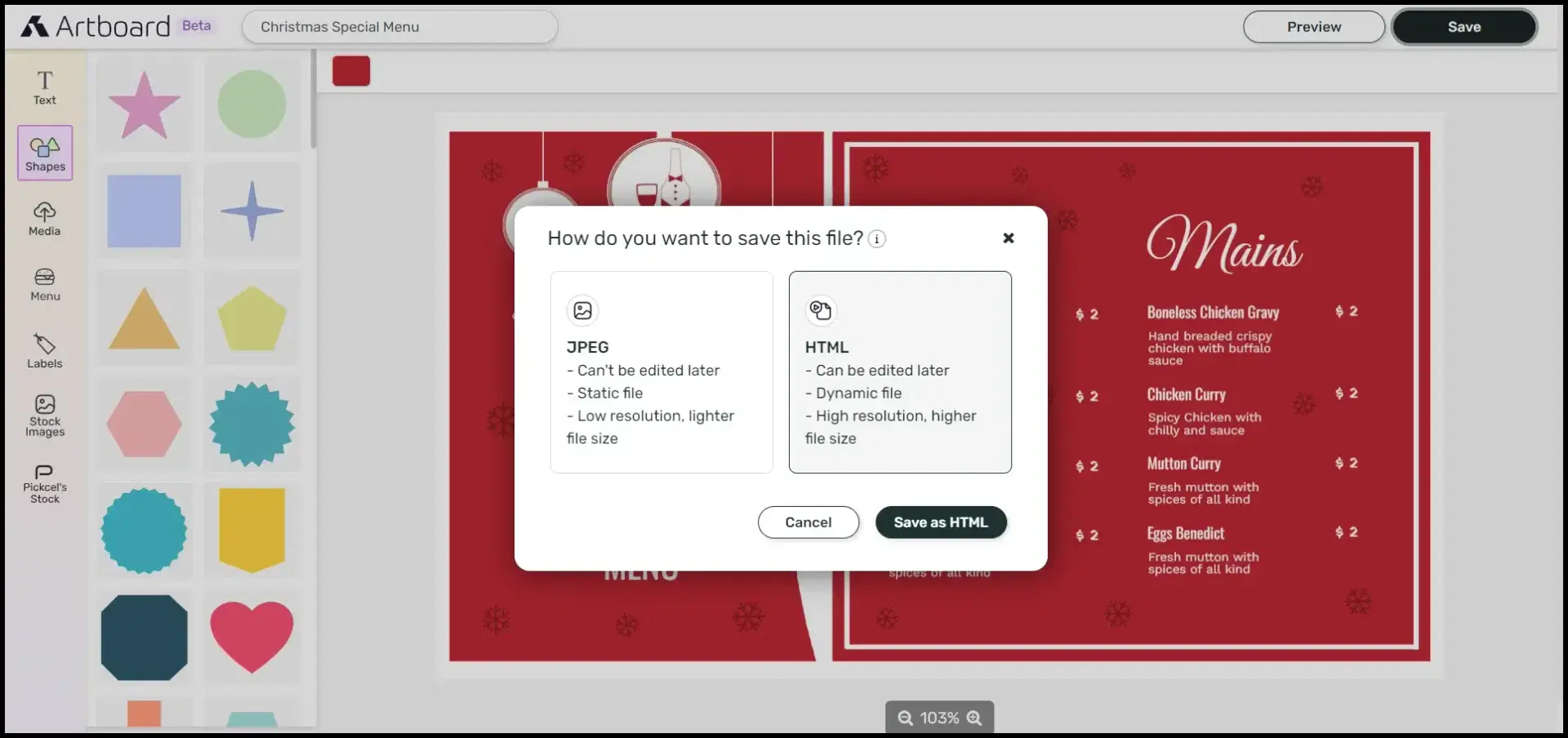 The Pickcel Artboard image saving options The Pickcel Artboard image saving options