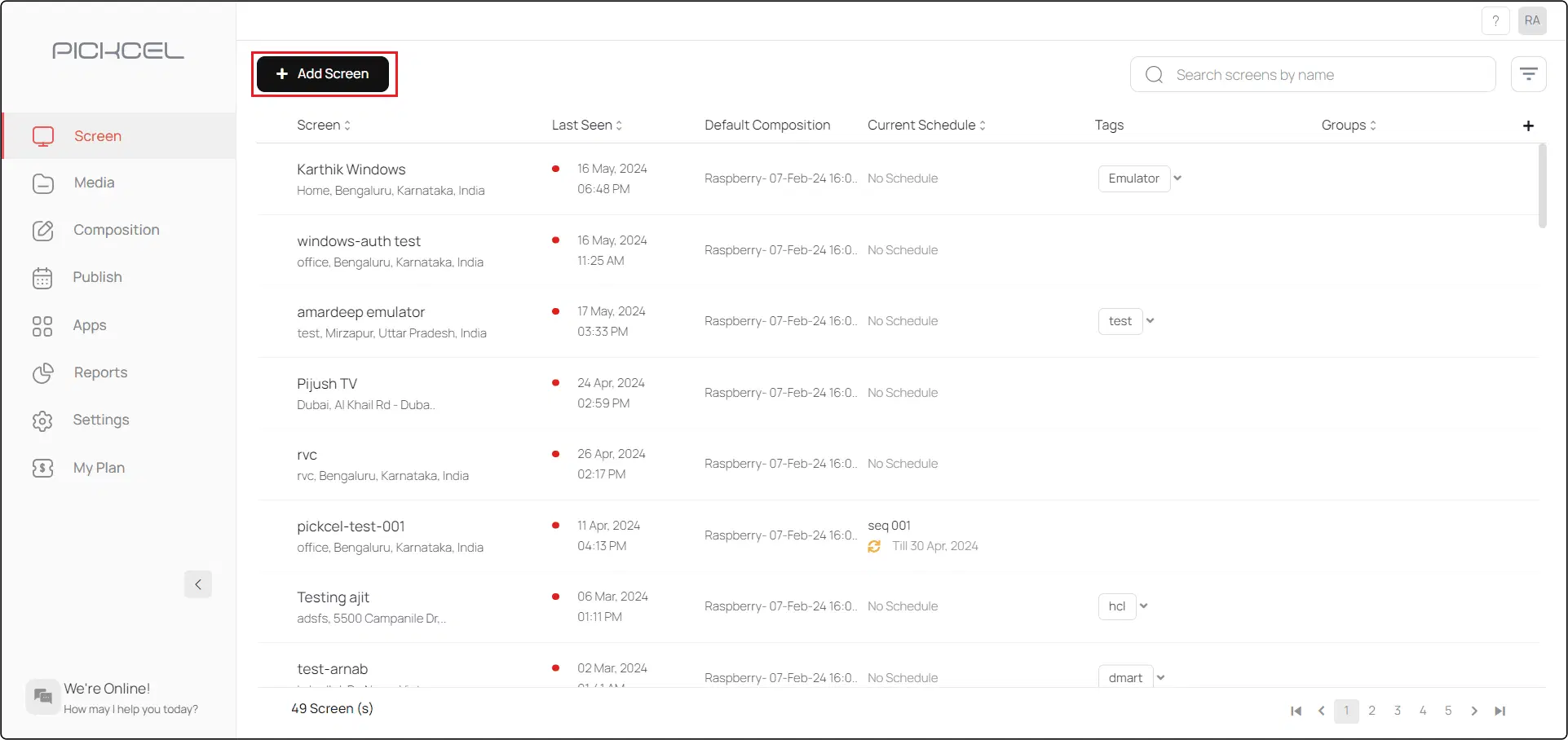 Add screen in Pickcel Add screen in Pickcel