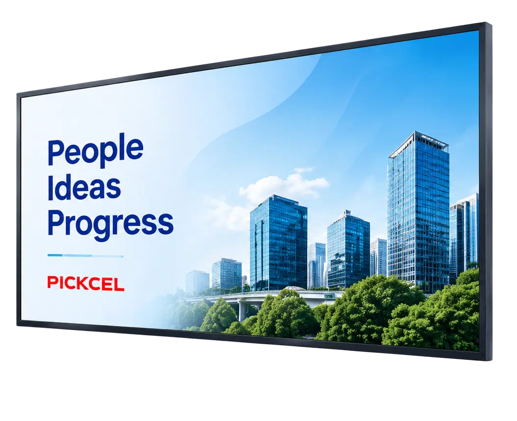Digital signage display showing workplace content