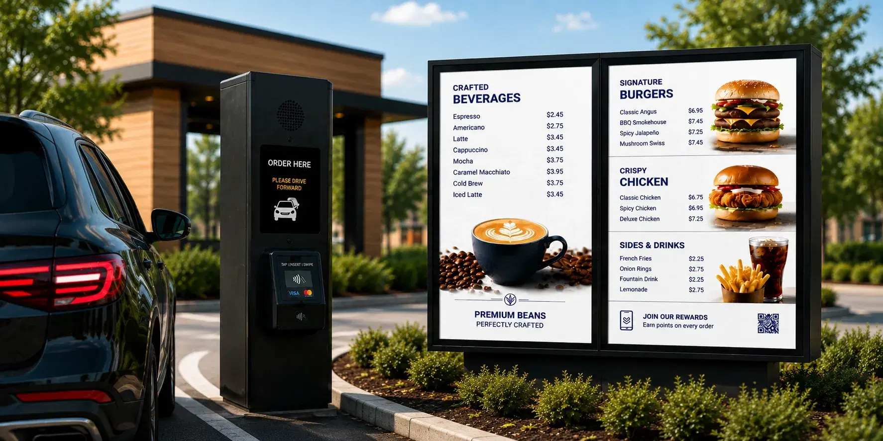 Digital menu board for drive-thru Digital menu board for drive-thru