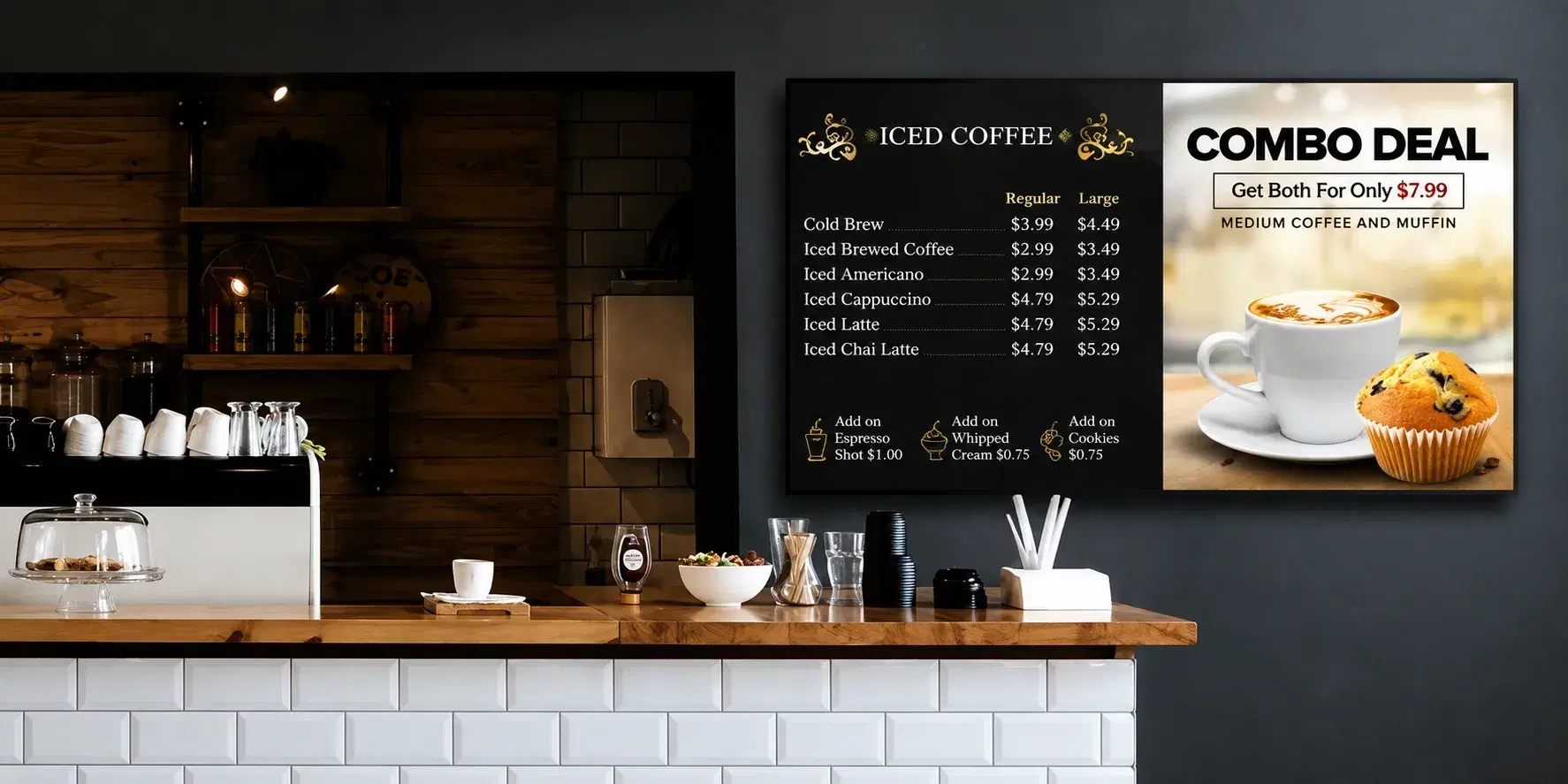 Digital menu board for cafes Digital menu board for cafes