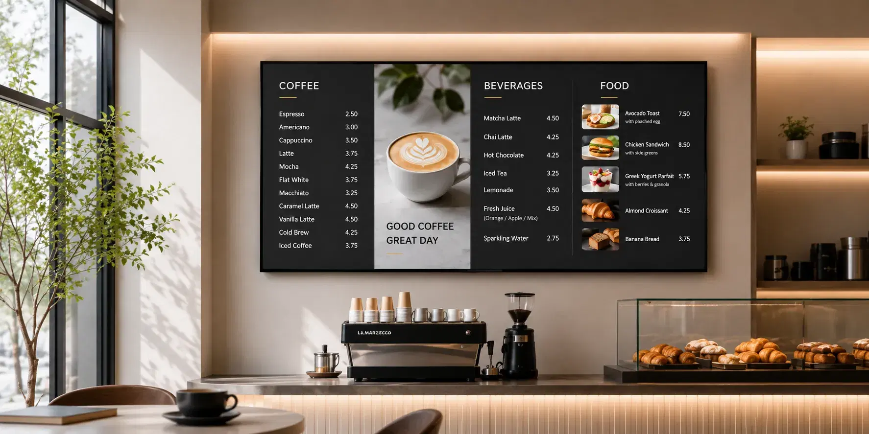 Digital menu board for cafes Digital menu board for cafes