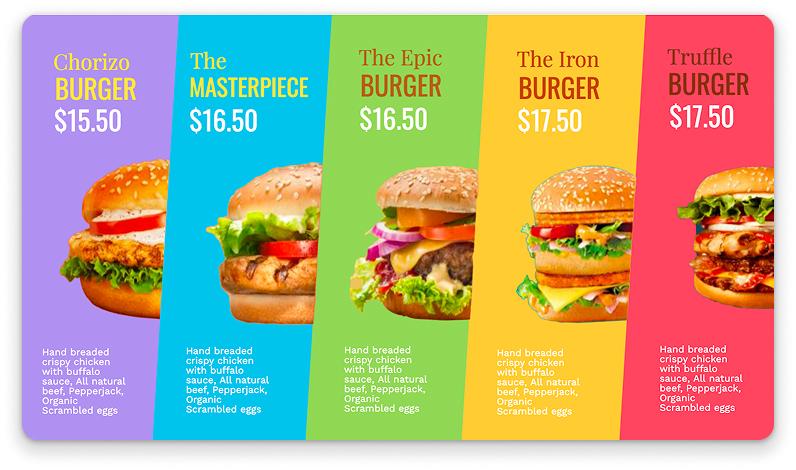 Professional QSR digital menu board layout with combo meals and pricing Professional QSR digital menu board layout with combo meals and pricing