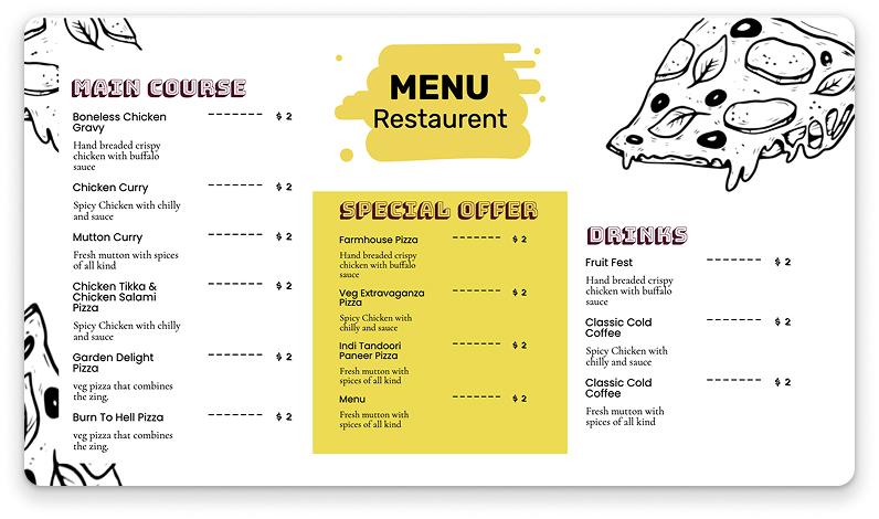 Contemporary pizza restaurant digital menu board with customization options Contemporary pizza restaurant digital menu board with customization options
