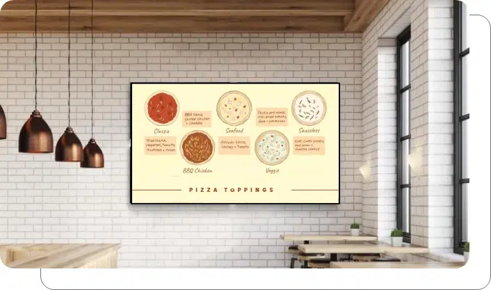 Digitize toppings one slice at a time Interactive pizza topping selection shown on digital menu board