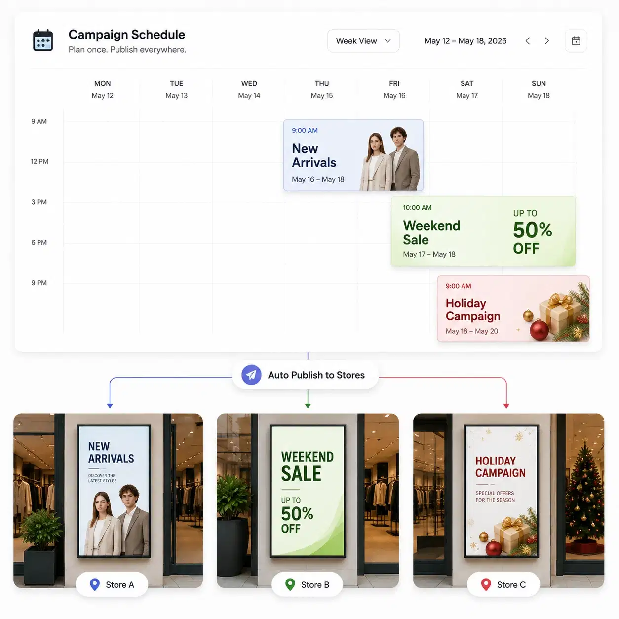 Pickcel campaign calendar scheduling window display promotions by day and time