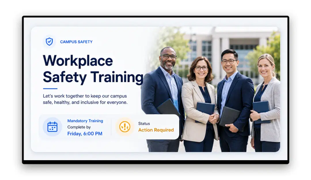 Staff area screen showing mandatory training reminders