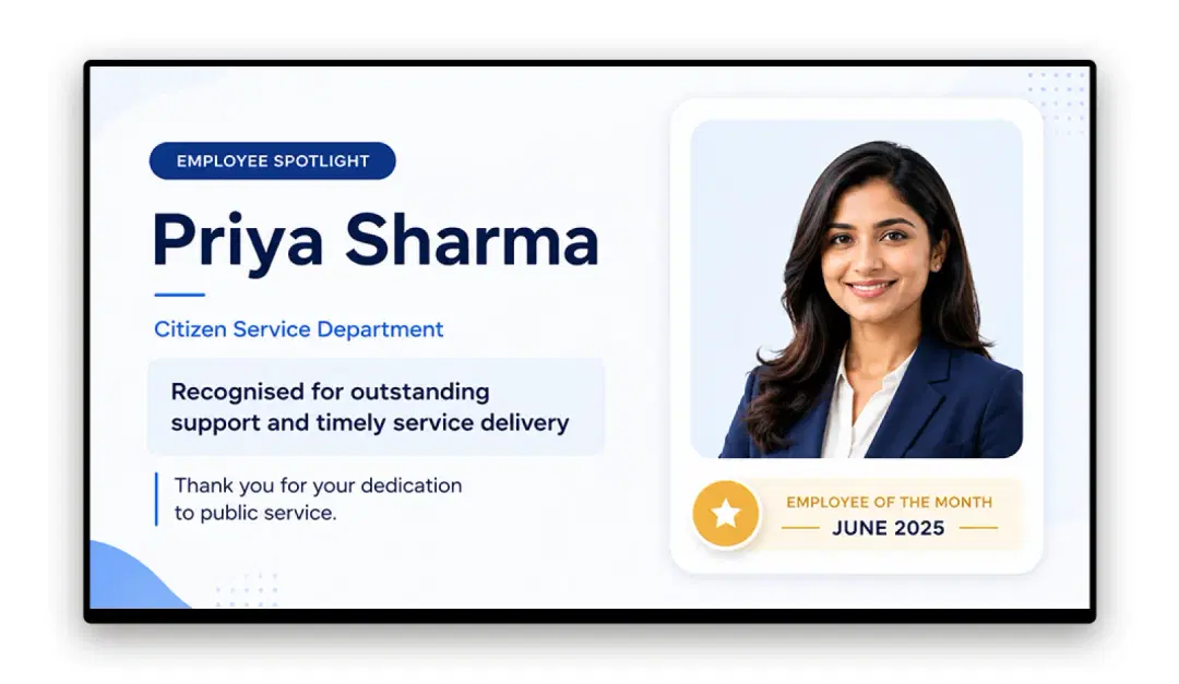 Staff recognition and performance dashboards on government workplace screens