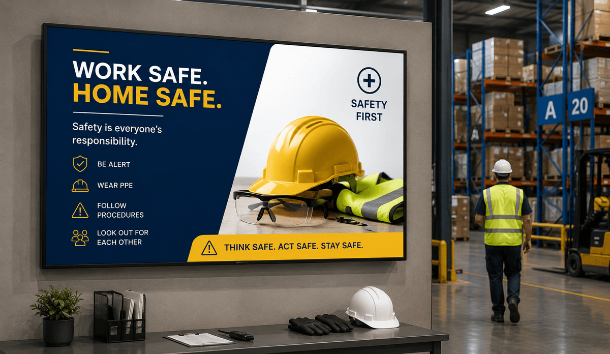 Safety communication system on warehouse floor display