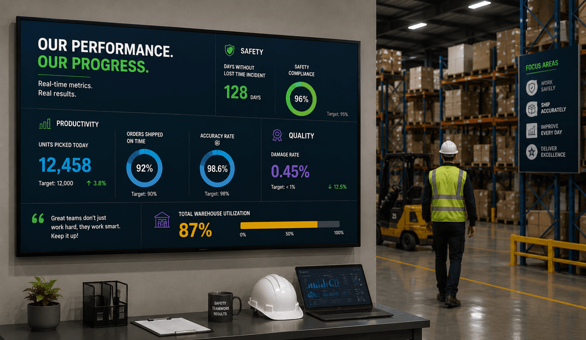 Smart warehouse with digital signage screens