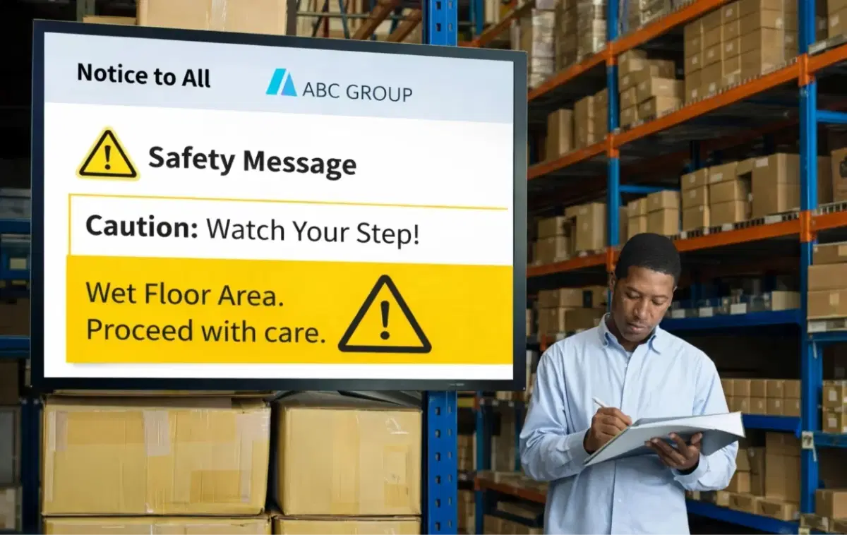 Digital signage for manufacturing safety on factory floor