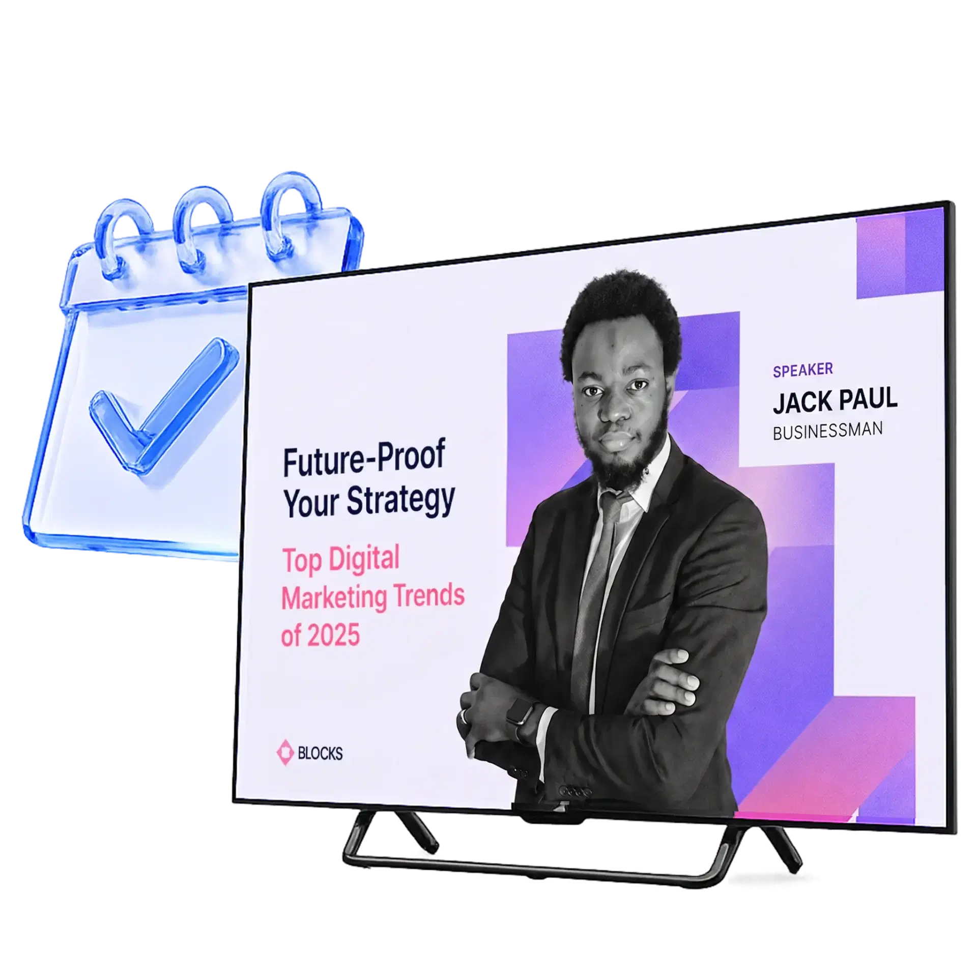 Scheduled business event promotion displayed on a digital screen Scheduled business event promotion displayed on a digital screen