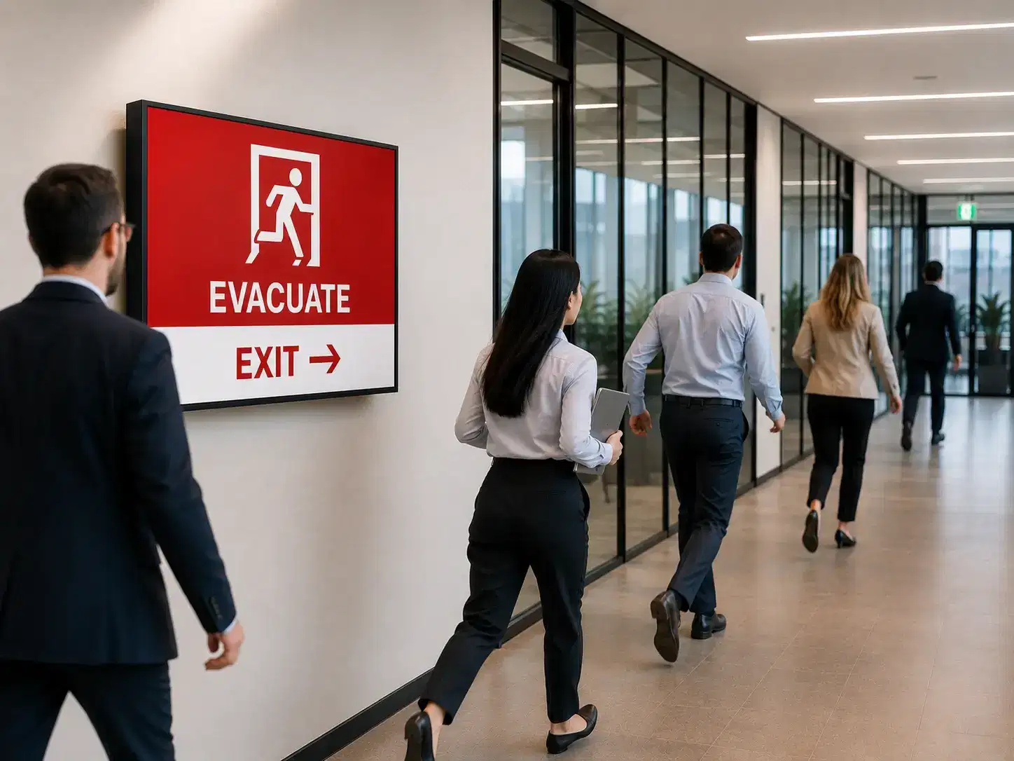 Emergency safety alert on office digital signage Emergency safety alert on office digital signage
