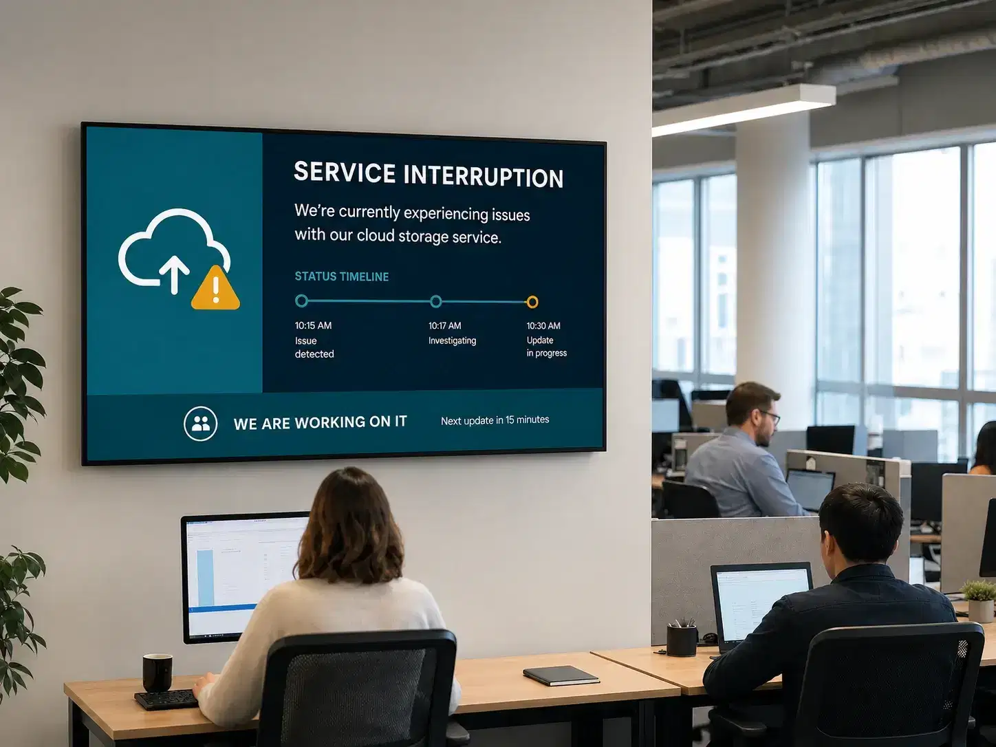 IT outage notifications on office digital signage IT outage notifications on office digital signage