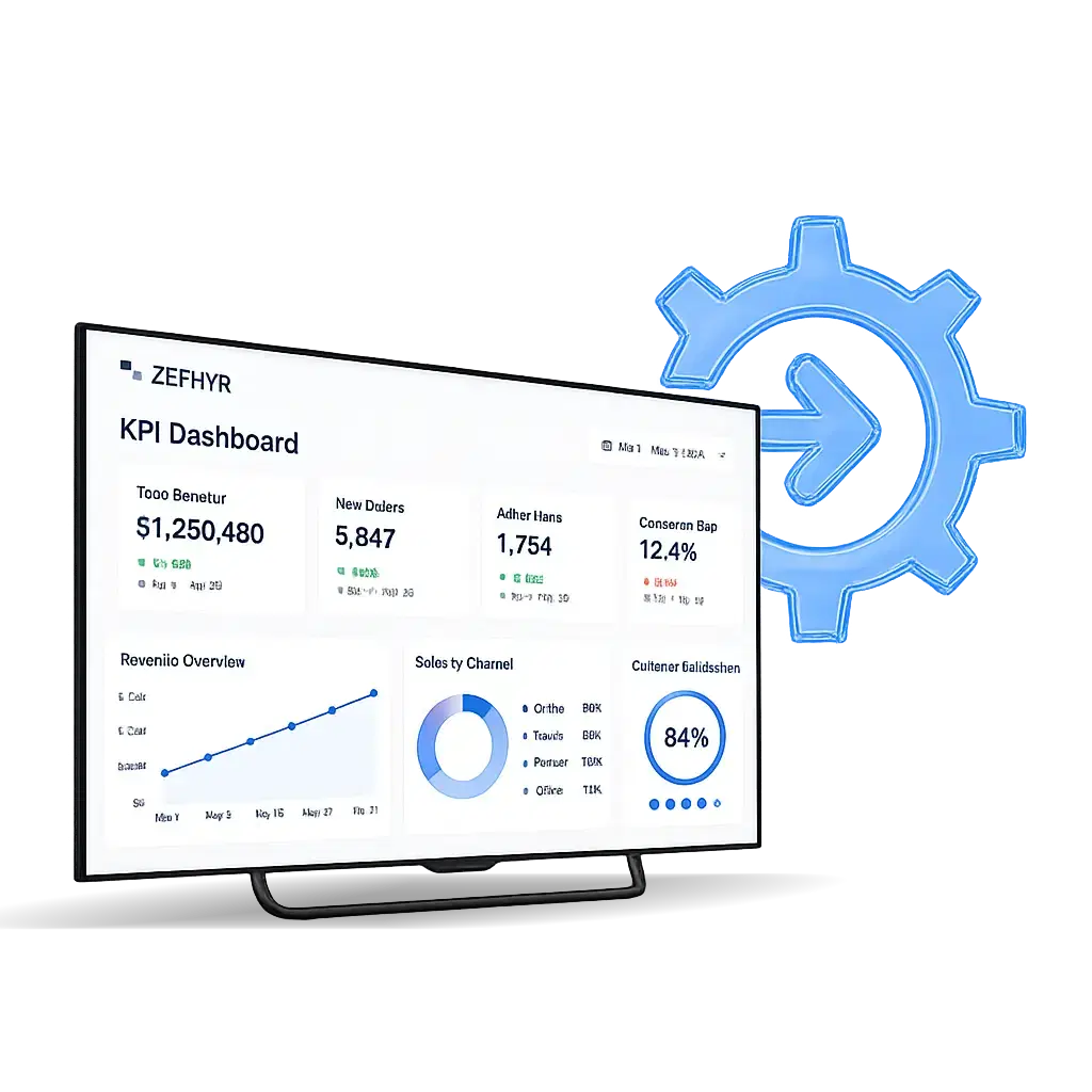 Live KPI dashboard feeding data to an office digital signage screen preview Live KPI dashboard feeding data to an office digital signage screen preview