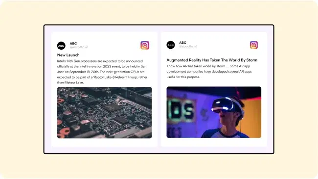 Social media feed on office digital signage screen Social media feed on office digital signage screen