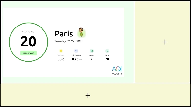 step 2 digital signage software interface showing compositon window with AQI app feed being displayed on the left