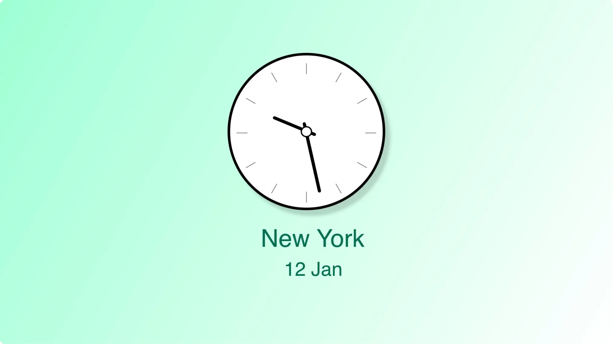 Clock app layout preview showing blue gradient as background, analog clock format and New York country.