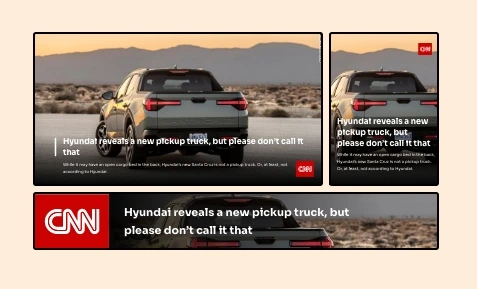 Digital signage CNN news app layout preview showing app data fit into any layout and adjusts to screen size and orientation.