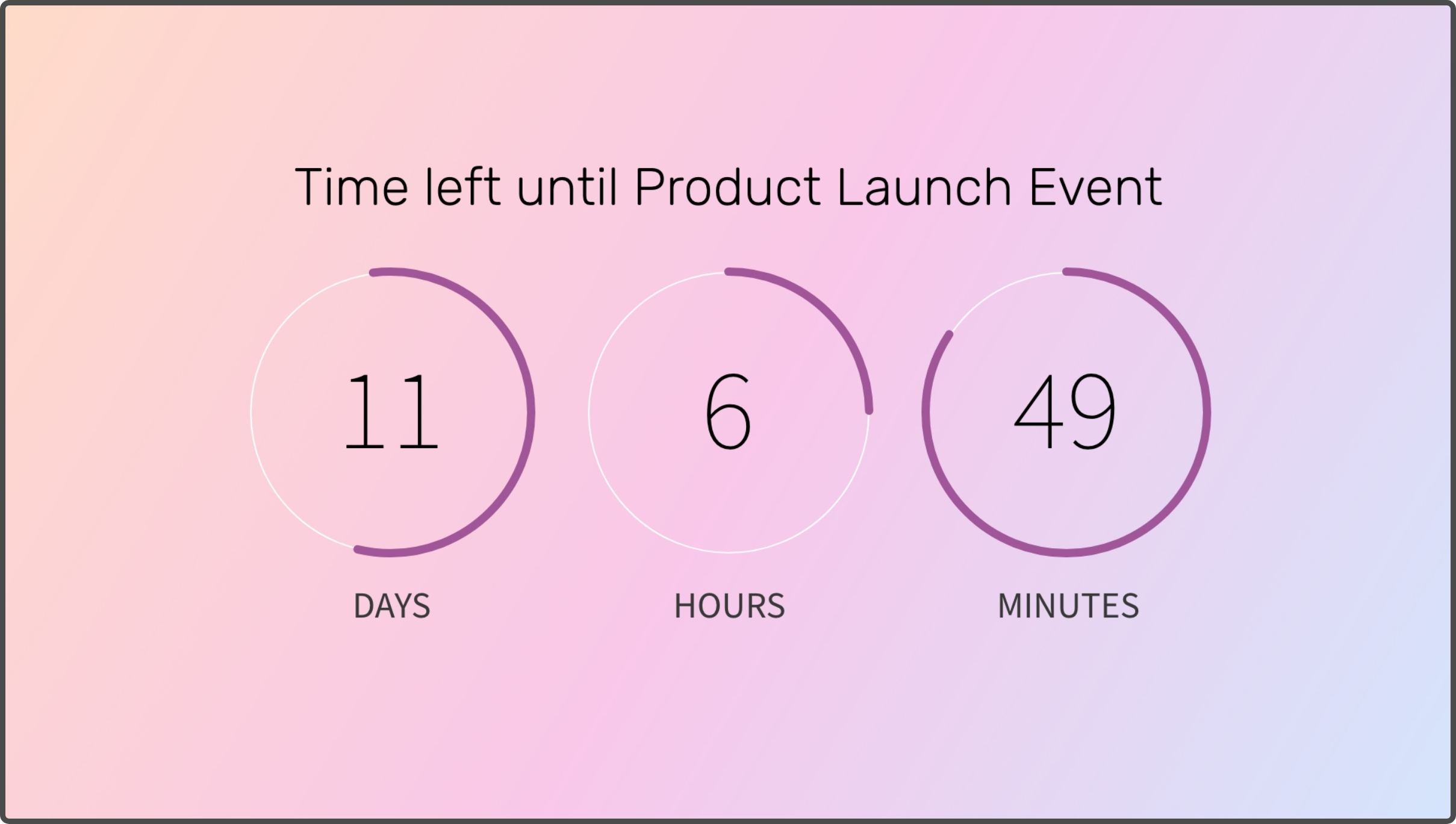 digital signage app showing countdown timer of 11 days 6 hours and 49 minutes left for product launch event on digital screen