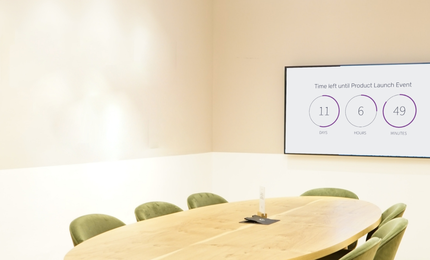 Digital signage screen placed in office meeting room showing Countdown for holidays using Pickcel digital sigange software